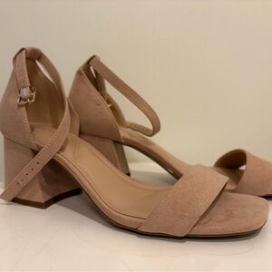 Kelly & Katie Women's Nude Block Heel Sandals with Ankle Strap